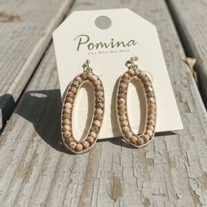 Pomina Gold Tone Oval Drop Earrings with Natural Stones